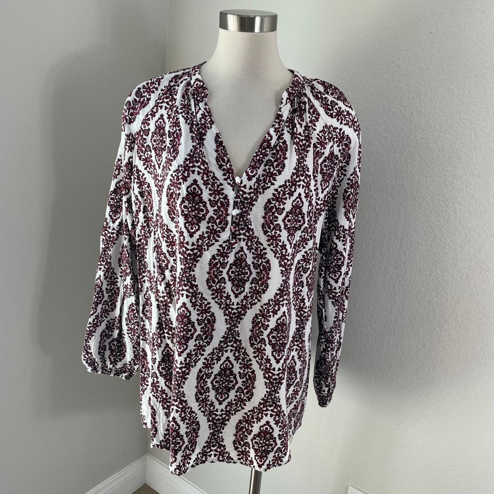 Belle by Kim Gravel Womens Plus 2X Floral Medallion Blouse Long Sleeve Tunic Top